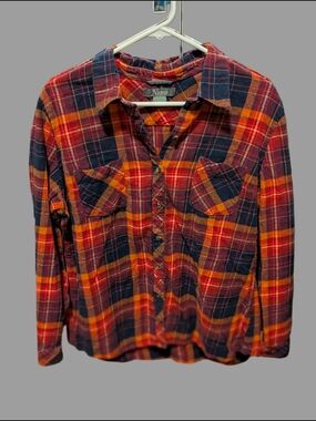 Natural Reflections Plaid Button-Up Shirt in Red, Orange & Navy